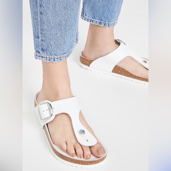 Birkenstock Shoes - Birkenstock White Thong Sandals with Buckle